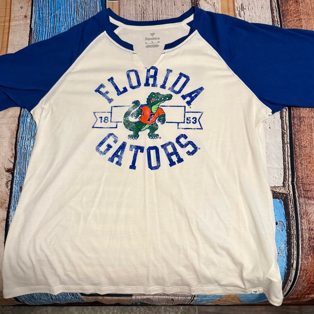 Fanatics White Tee with Blue Accent Raglan